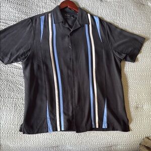 Nat Nast Luxury Originals 100% Silk Black and Blue Button Down Shirt - size M